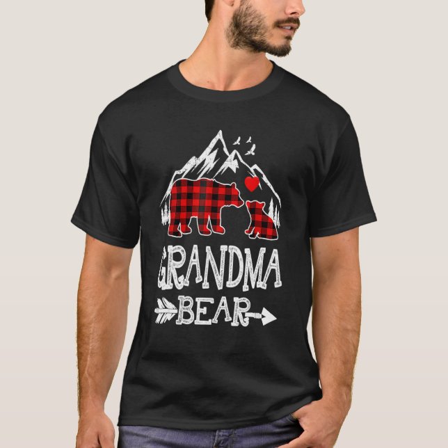 Camiseta Grandma Bear Christmas Pajama Red Plaid Buffalo Fa (Frente)