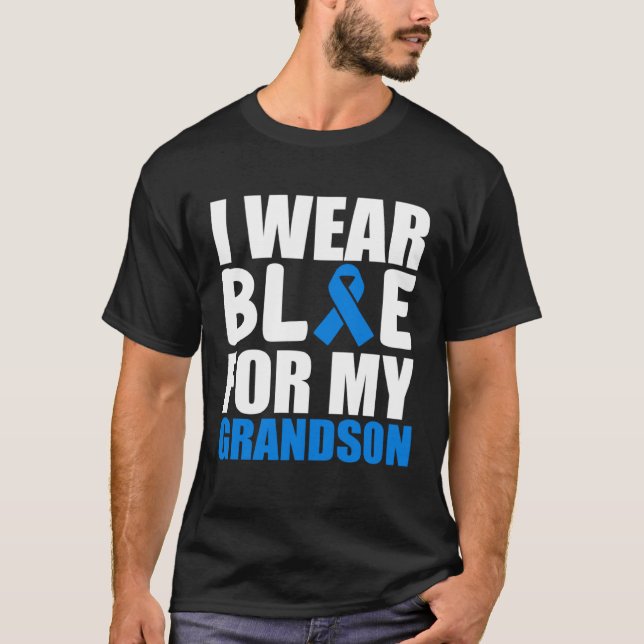 Camiseta Grandma Grandpa I Wear Blue For My Grandson Autism (Frente)