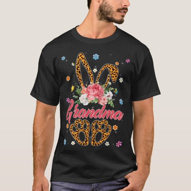 Camiseta Grandma Leopard Bunny Matching Family Easter Day P (Frente)