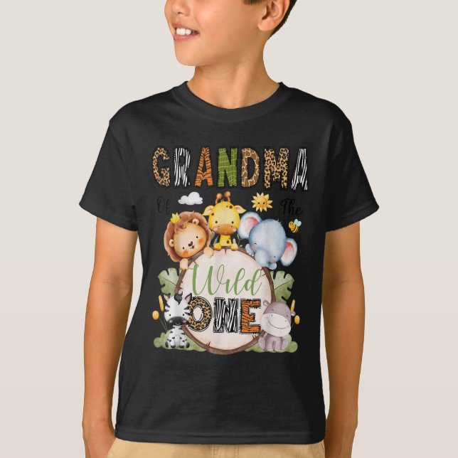 Camiseta Grandma Of The Wild One 1st Birthday Boy Jungle Sa (Frente)