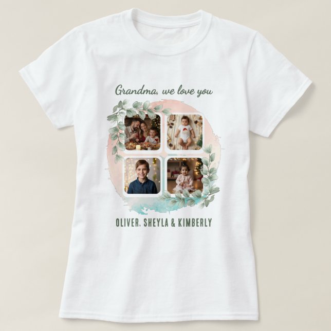 Camiseta Grandma we love you 6 Photo Collage Eucalyptus (Frente do Design)