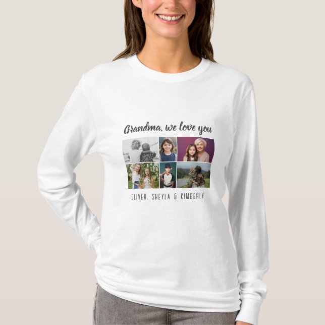 Camiseta Grandma we love you Grandchildren 6 Photo Collage (Frente)