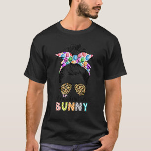 Camiseta Grandmother Bunny Leopard Messy Bun Happy Easter D