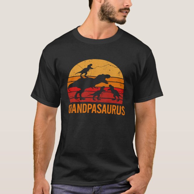 Camiseta Grandpa Dinosaur Daddy  3 Three Kids Grandpasaurus (Frente)