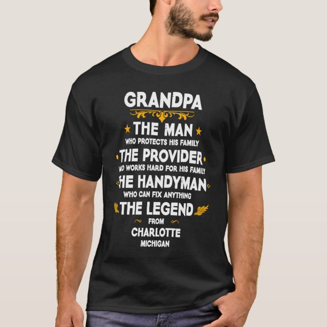 Camiseta Grandpa family Quote USA City Charlotte Michigan (Frente)