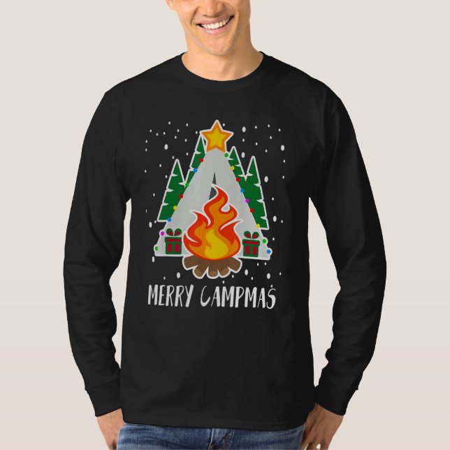 Camiseta Graphic Campfire Xmas Lights  Camping Christmas Tr (Frente)