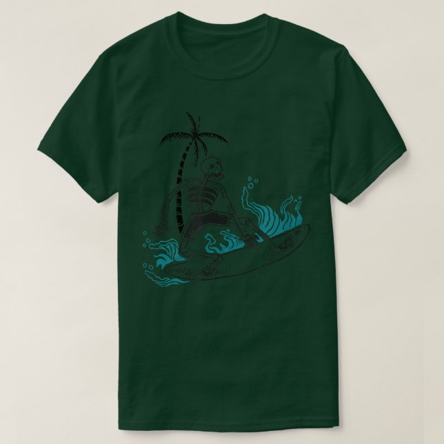 Camiseta Graphic Skeleton Surfing Men Beach No Verão (Frente do Design)