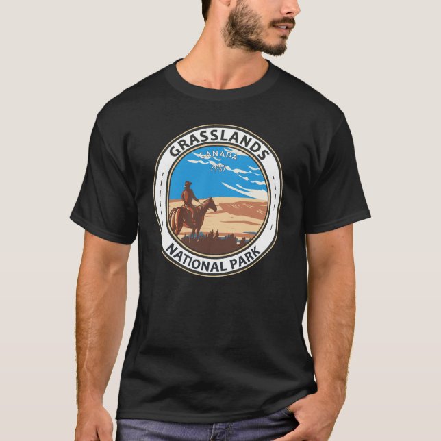 Camiseta Grasslands National Park Canada Vintage Crachá (Frente)