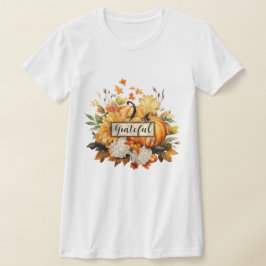 Camiseta Grateful Pumpkin Floral Fall Thanksgiving