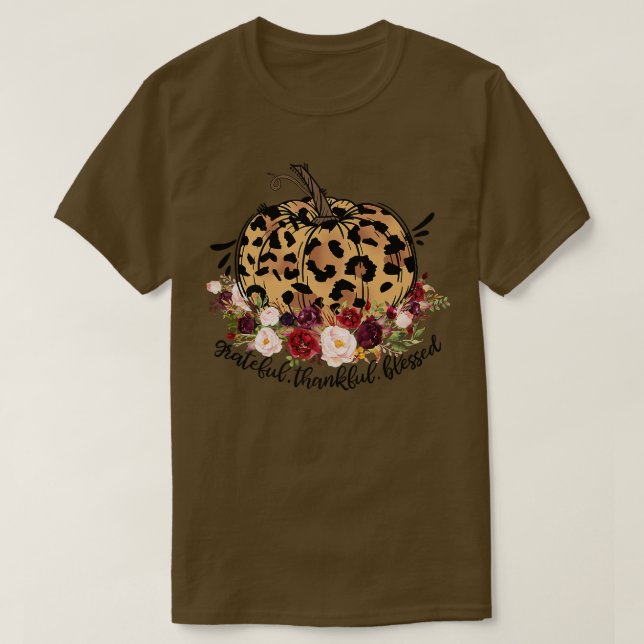 Camiseta Gratefull Agradável Abençoada Leopard Pumpkin Cai (Frente do Design)