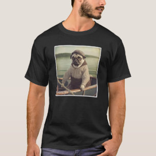 Camiseta Grático Antigo Pug Marinheiro Pescando