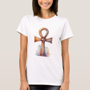 Camiseta Grático de Ankh Dourado em Aquarela