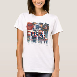 Camiseta Grático de Insígnia Patriótica do 250º Aniversário