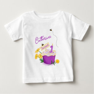 Camiseta Grático Floral Pastel Amarelo Roxo Aniversário de