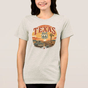 Camiseta Grático Vintage do Pôr do Sol da Rota 66 do Texas