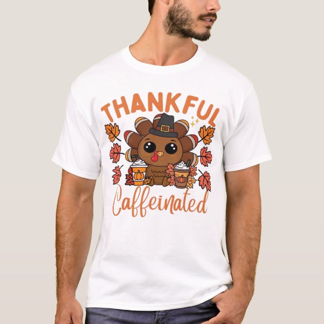 Camiseta Gratidão E Cafeína Funny Coffee Dia De Ação De Gra (Frente)