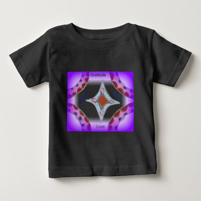 Camiseta "Gratidão Paz Amor União" Impressão de Arte Mandal (Frente)