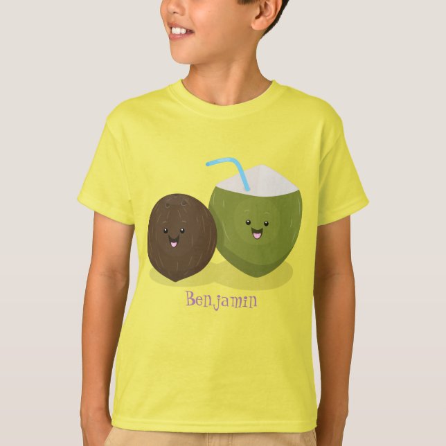 Camiseta Grátis feliz desenho animado de coconuts kawaii (Frente)