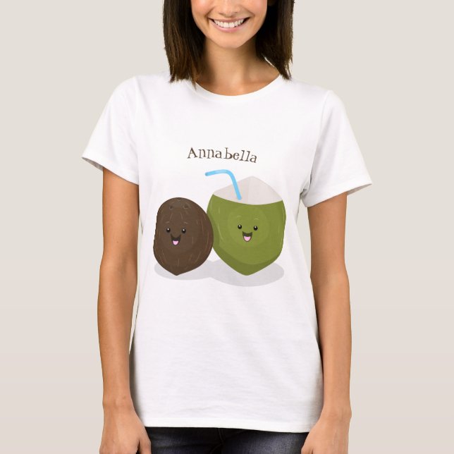 Camiseta Grátis feliz desenho animado de coconuts kawaii (Frente)