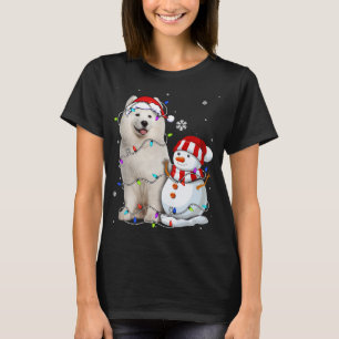 Camiseta Grátis Samoyed Santa Hat Natal Light Xmas