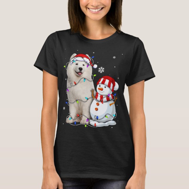 Camiseta Grátis Samoyed Santa Hat Natal Light Xmas (Frente)