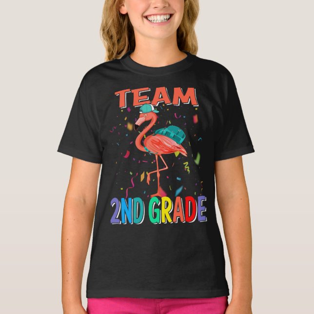Camiseta Grau De segundo Da Equipe Flamingo De Volta À Esco (Frente)