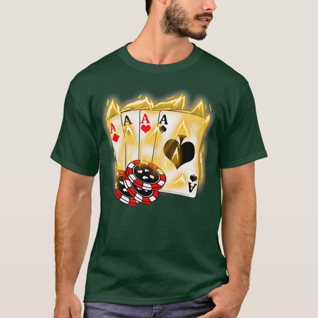 Camiseta Gravando Quatro Aes Poker Legal Quad Aces Poker (Frente)