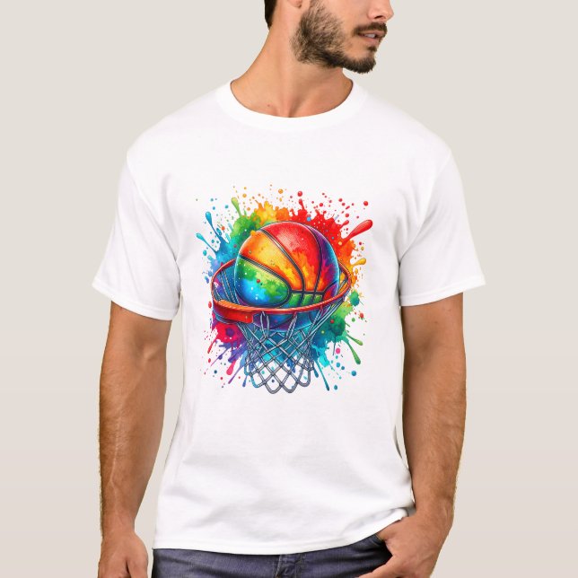 Camiseta Gravata Tie Dye Colorida de Basquetebol (Frente)