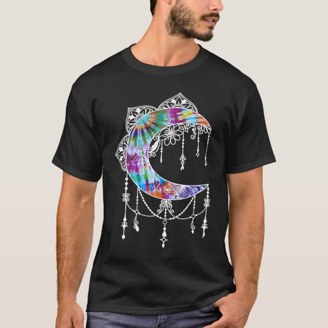 Camiseta Gravata Tie Dye Mandala Lua Crescente Boêmia para  (Frente)