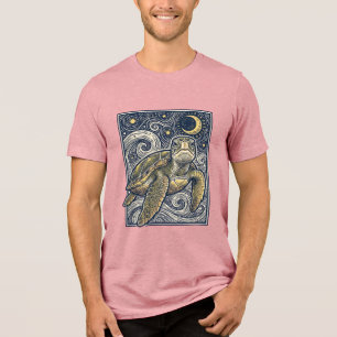 Camiseta Grave Engravamento Tartaruga Marinha Noite Estrela