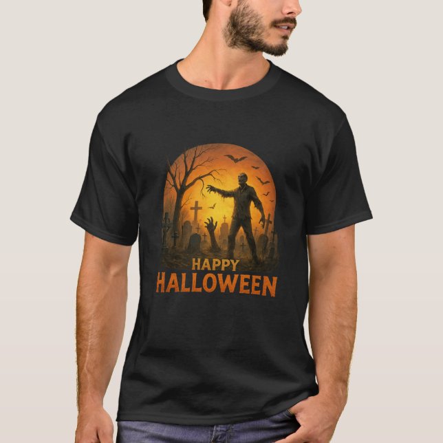 Camiseta Graveyard Zombie Moon Creepy Halloween Swea (Frente)