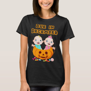 Camiseta Grávida Vindo Gêmeas em dezembro