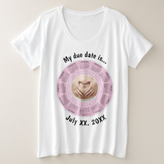 Camiseta Gravidez Data de Vencimento Cor-de-Rosa Mais Taman