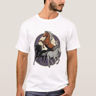 Camiseta Gravura Antiga Cavalos Galopando Desenho Celestial