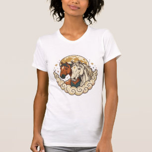 Camiseta Gravura Vintage Cavalos Cósmicos Arte Lunar