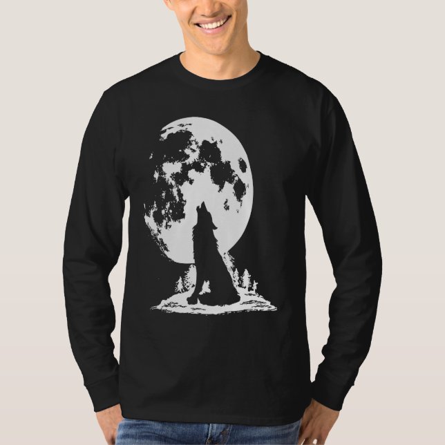 Camiseta Gray Wolf Howling at Moon (Frente)
