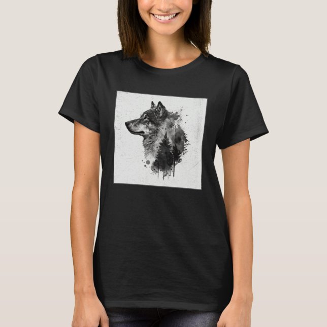 Camiseta Gray Wolf Paint Splatter Warrior Wild Animal Uniqu (Frente)