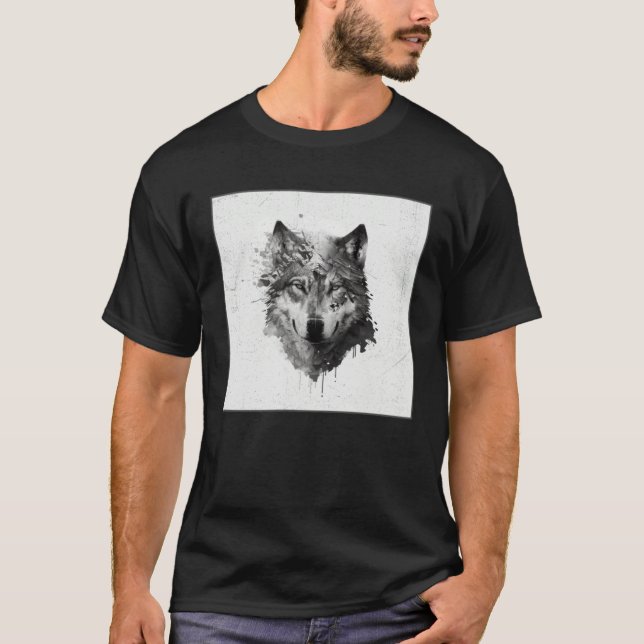 Camiseta Gray Wolf Paint Splatter Warrior Wild Animal Uniqu (Frente)