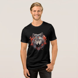 Camiseta Gray Wolf with Red Flowers Illustration