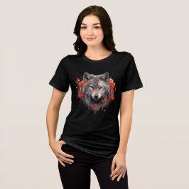 Camiseta Gray Wolf with Red Flowers Illustration