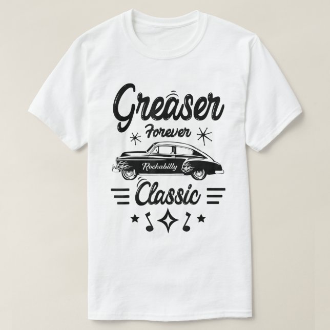 Camiseta Greaser Rockabilly Classic Car Design (Frente do Design)