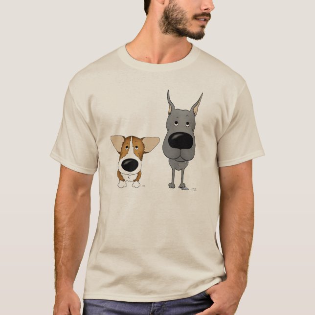 Camiseta Great dane azul e Corgi (Frente)
