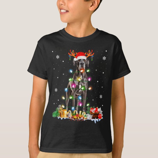 Camiseta Great Dane Christmas Santa Hat Fairy Lights Pajama (Frente)