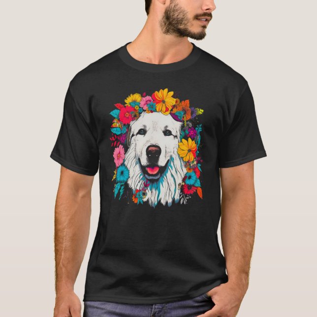 Camiseta Great Pyrenees Dog Flower Peace (Frente)