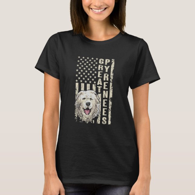 Camiseta Great Pyrenees Dog Patriotic American Flag Pyrenee (Frente)