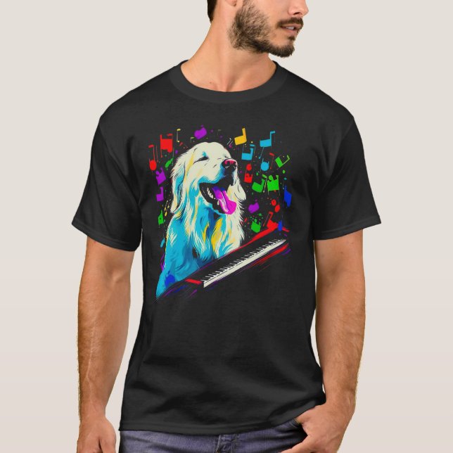 Camiseta Great Pyrenees Dog Pianist (Frente)