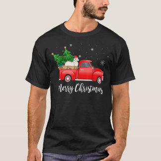 Camiseta Great Pyrenees Dog Riding Red Truck Christmas T-Sh