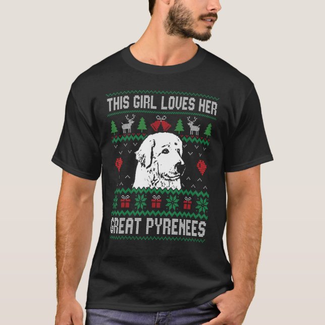Camiseta Great Pyrenees Girl Cool Ugly Christmas for Dog Mo (Frente)