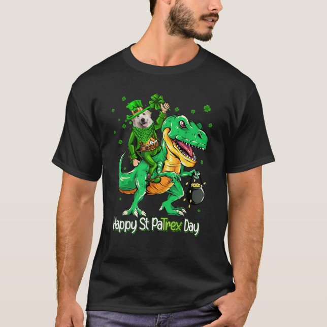 Camiseta Great Pyrenees Riding Dinosaur Patricks Day Shamro (Frente)