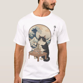 Camiseta Great Wave Japanese Cat Eating Ramen Funny Art